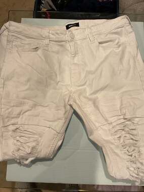 NovaMen White Distressed Biker Jeans size 36